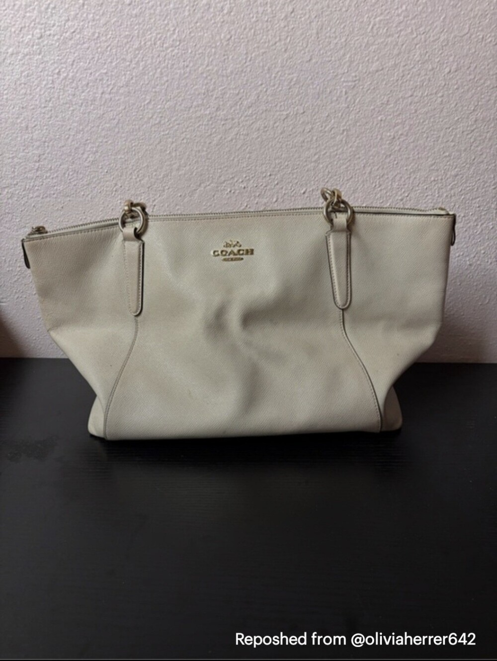 Coach Cream Pebbled Leather Tote with Gold Hardware